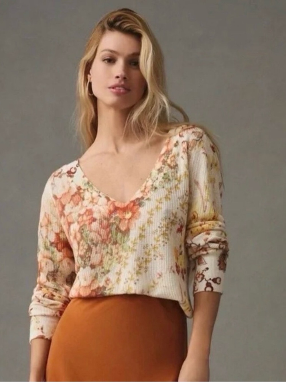 Anthropologie The Dreamer Floral V-Neck Sweater Womens Linen Blend Boho XS Fairy - Picture 6 of 12